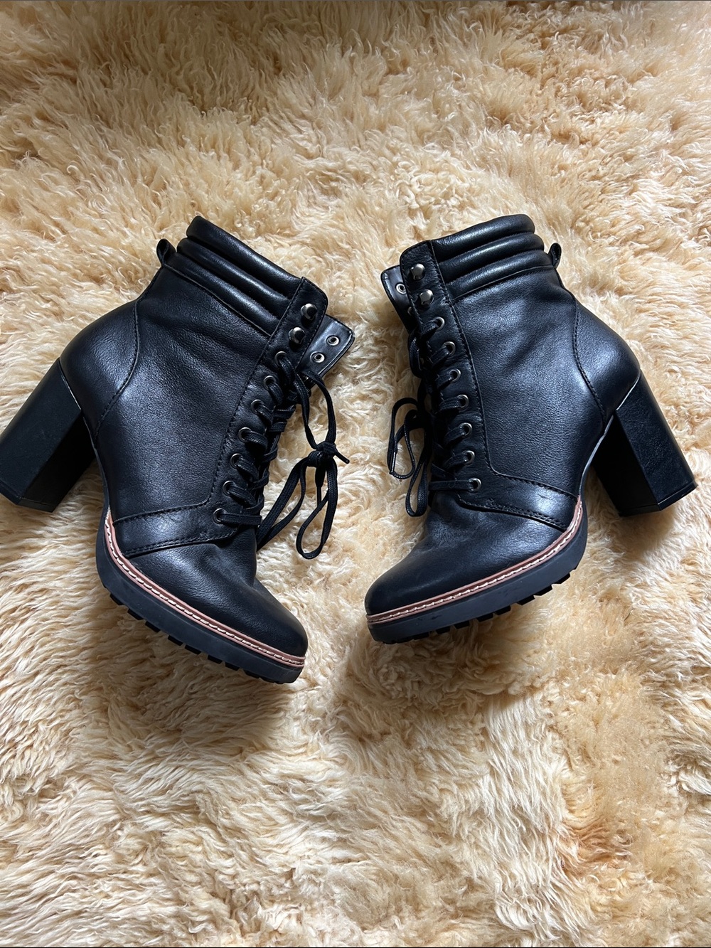 Naturalizer Black Laceup Zip Leather Heeled Boots
